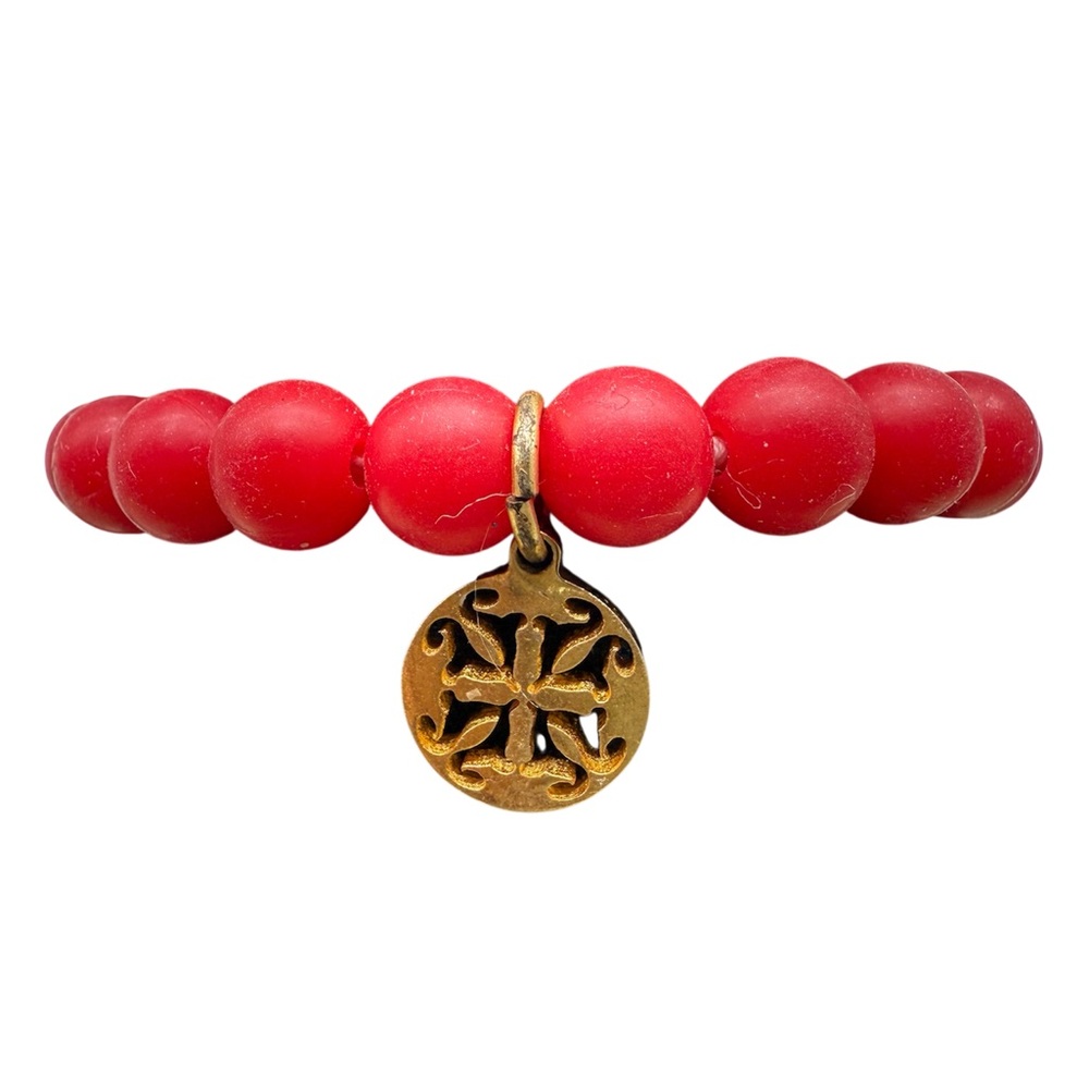 Rustic Cuff Gold Red Jelly Beaded Bracelet